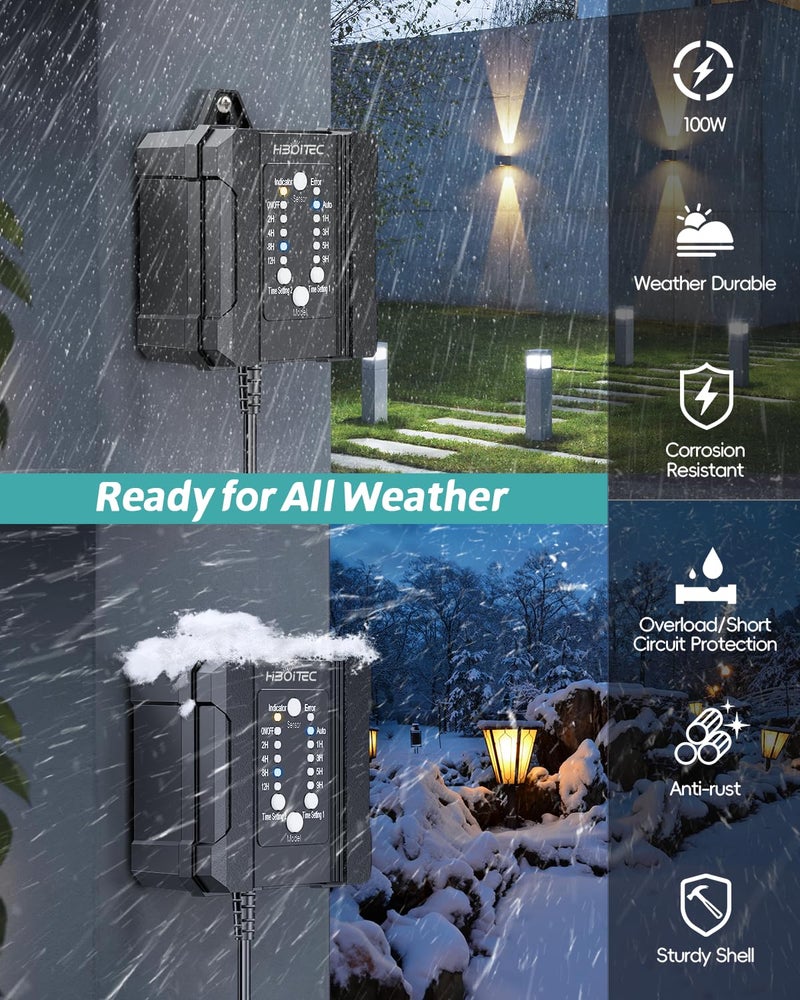 HIBOITEC 100W Low Voltage Landscape Transformer with 1-12H Timer and Photocell Sensor 120V AC to 12V DC Weatherproof Landscape Lighting Transformers for Outdoor LED Lights Spotlight Garden Light - Image 3